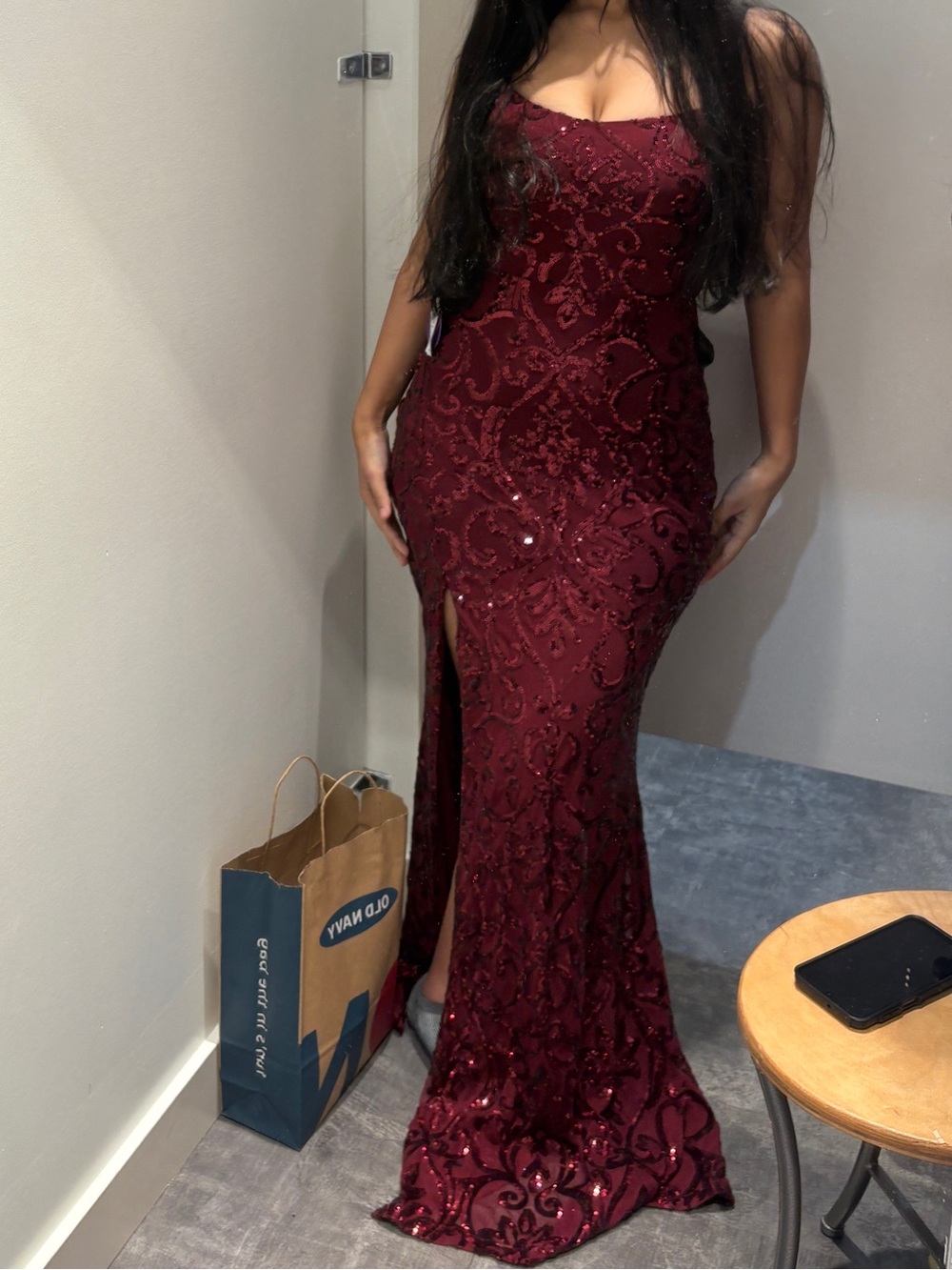 Windsor Burgundy Sequined Maxi Dress with Side Slit